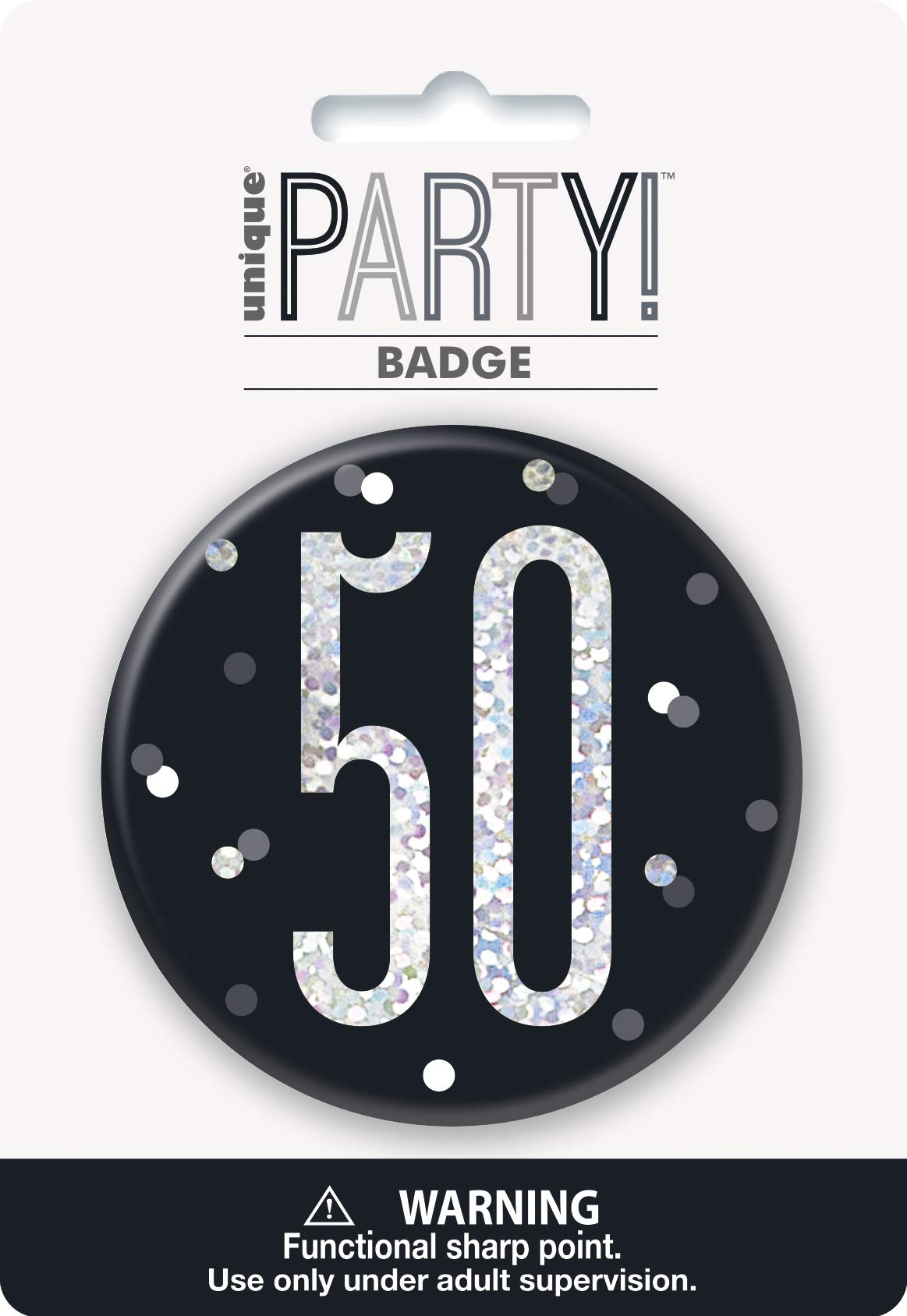 Round Prismatic 50th Birthday Badge | Party Accessories | Black | 1 Pc.