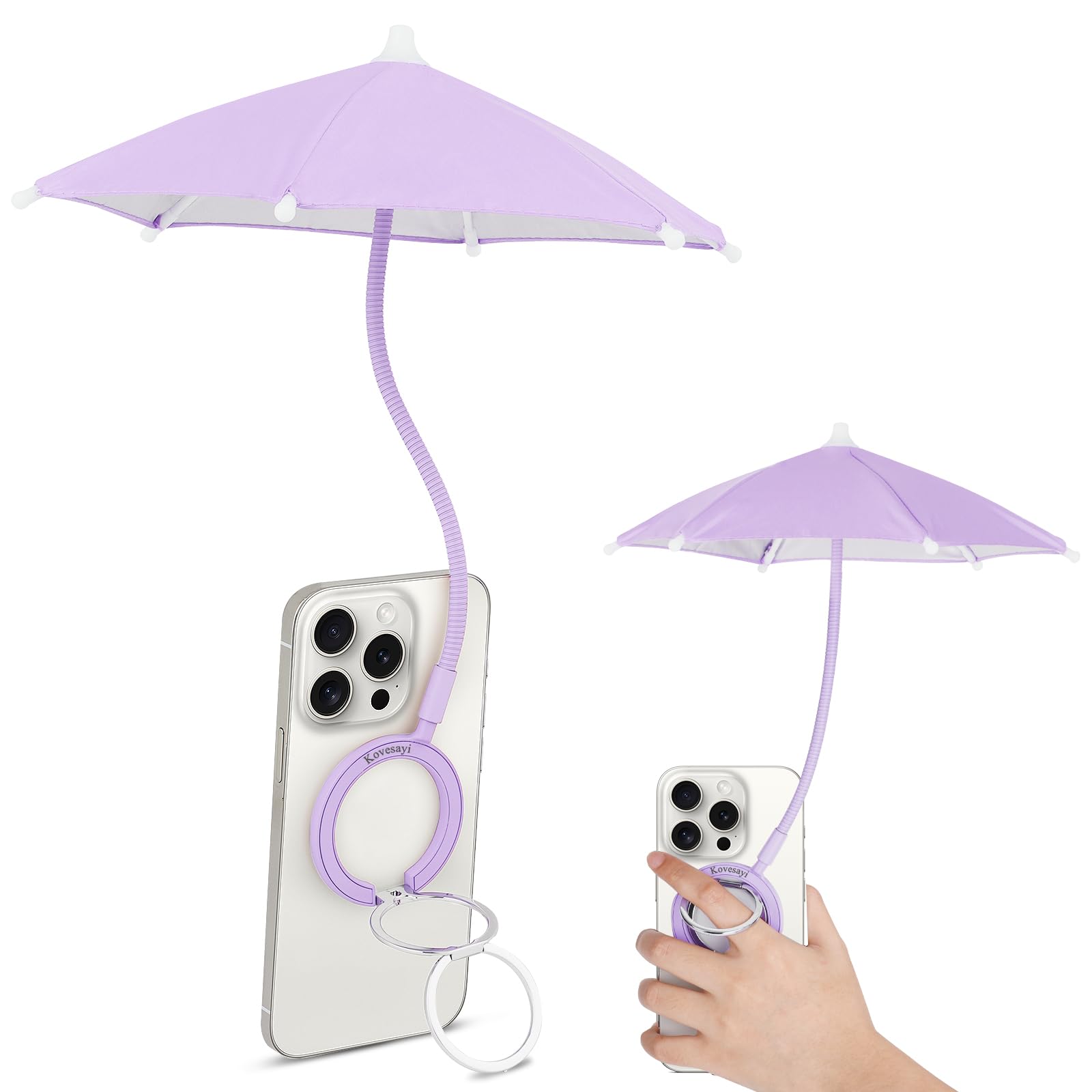 Magnetic Umbrella Phone Stand for Sun Protection,Adjustable Sun Shade Shield for iPhone 16/15/14/13/12 Pro Max,Samsung & Google,Detachable Ring Stand,Heat-Resistant Design,Car Mount Compatible-Lilac