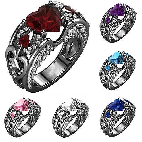 Twinsmall Silver Natural Ruby Gemstones Birthstone Bride Wedding Engagement Heart Ring (6 Colors, 10)