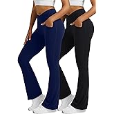 Boerfmian Flare Leggings for Women with Pockets 2pack High Waisted Crossover Flare Leggings Bootcut Yoga Pants