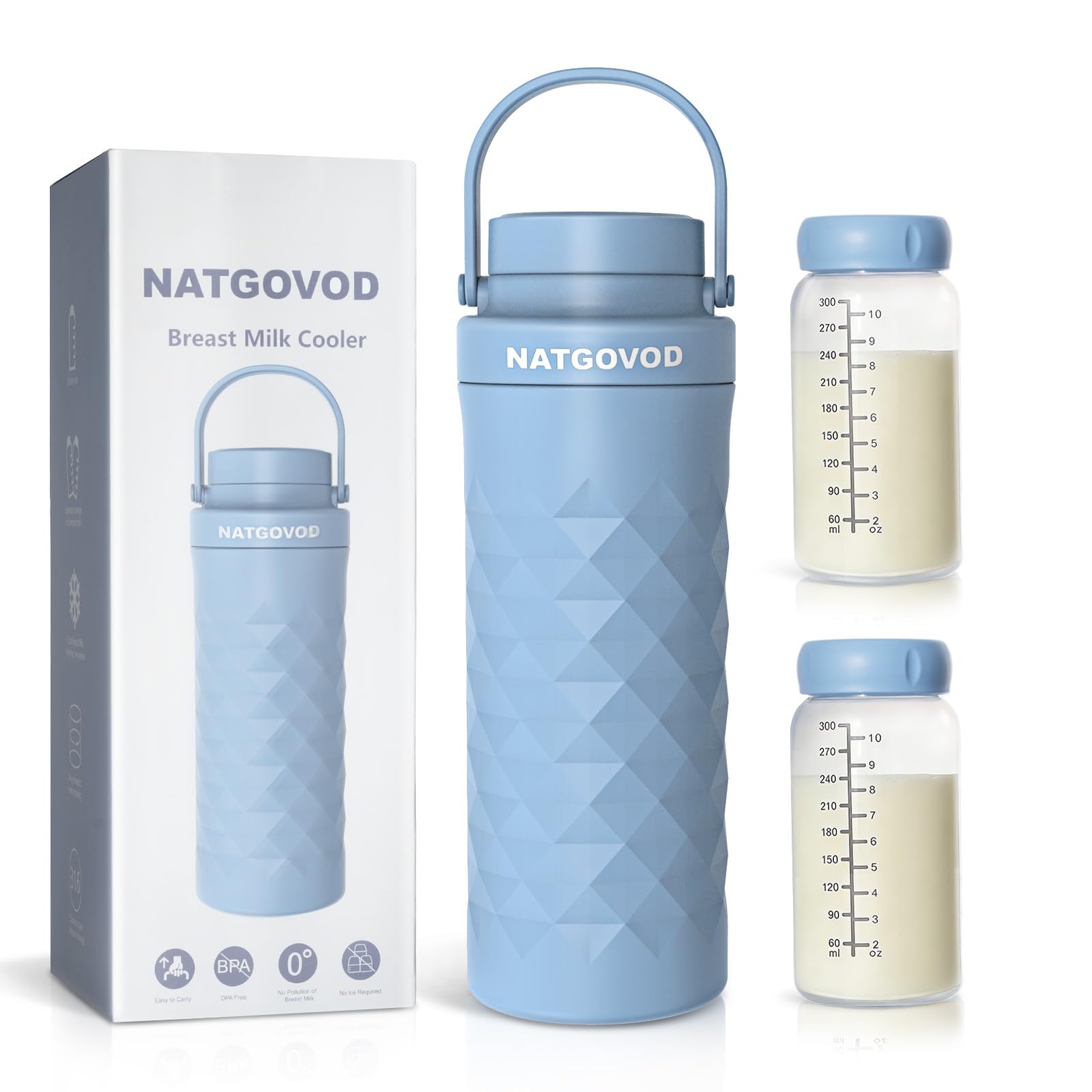 Photo 1 of 22oz Portable Breast Milk Cooler for Travel,24H Ice-Free Cooling Breastmilk Storage Bottles Container with 2pcs Baby Bottles for Breastmilk Storage,Baby Breastfeeding Essential Gift for New Moms, Blue