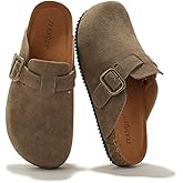XIANGLV Women's Suede Clogs Leather Mules Comfort Cork Footbed Sandals Potato Shoes with Arch Support