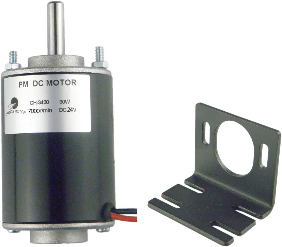 CHANCS Mini Electric Permanent Magnet Motor Motors Mounting Bracket Black CH-3420 24V DC 7000RPM Minor Shaft Upgrade Motor - - 