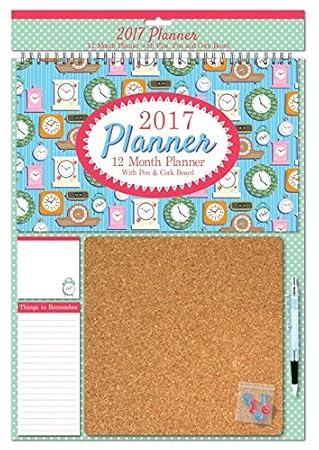 2017 agenda Calendario con pizarra de corcho, Note Pads, Pen & pines, diseño de relojes