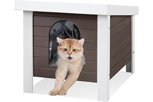 Psilvam Poly Lumber Outdoor Cat House, Weatherproof Cat Houses for Outdoor Cats, Feral Cat Shelter with Vent Plugs for Both Outdoor and Indoor 24" D x 17.7" W x 18.1" H(Coffee)