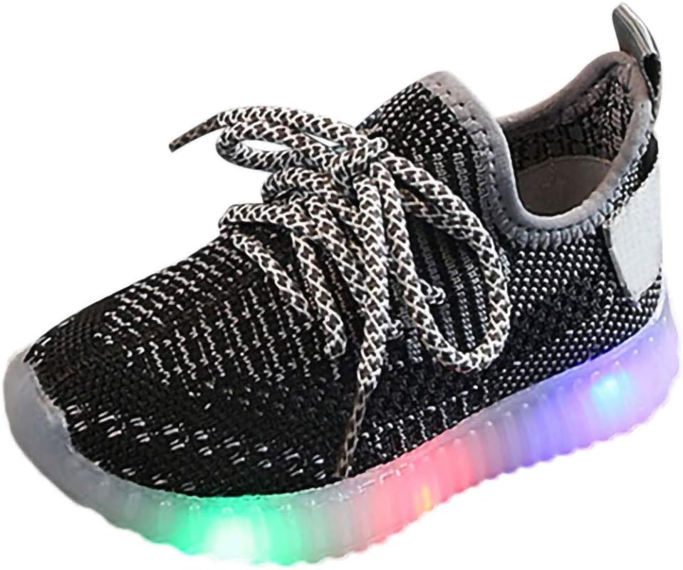RYGHEWE Baby Toddler Girls Boys LED Luminous Mesh Running Shoes Sneakers Kids Soft Outdoor Sports Light Shoes (2-2.5Years, Black)