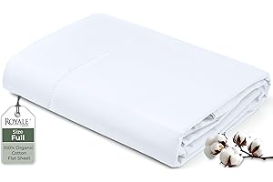 Royale Linens 100% Organic Cotton Full Flat Sheet Only - Super Soft - Percale Top Sheets - Full Flat Sheet Sold Separately - Breathable, Cool & Crisp White Sheets Only (81" x 96", White)