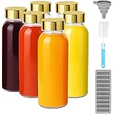 Zukro Glass Water Bottles with Gold Lids 10.5 oz, 6 Pack Clear Reusable Glass Small Juice Bottles for Juicing, Milk, Ginger Shot, Stainless Steel Cap, BPA-Free Leak Proof 300ml Drinking Container Jar
