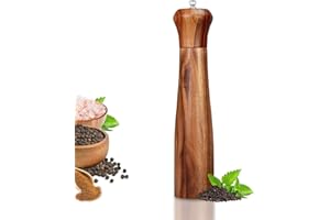 Acacia Wood Pepper Grinder Pepper Mill, 10 Inches Wooden Peppermill with Adjustable Coarseness, Ceramic Grinding Motor Salt S