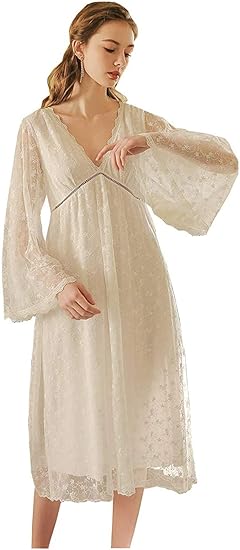 Amazon Slmjmyネグリジェ パジャマ 綿 ルームワンピース ルームウェア ロング お寝巻き 長袖 ロング丈 春秋 お姫様気分に レディース 可愛い 人気 春夏秋 ルームワンピース ネグリジェ 通販