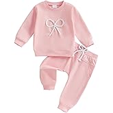 KtwHarnu Infant Toddler Baby Girl Fall Outfit Bow Long Sleeve Crewneck Pullover Sweatshirt Top and Pants Set 2Pcs Clothes Set