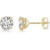 Solid 14k Yellow Gold Round Cubic Zirconia Stud Earrings - Push backs | 14k Gold Stud Earrings &amp; Butterfly Push Backs Both Stamped 14K &bull; Stud Earrings for Women &amp; Men &bull; Solitaire CZ Studs
