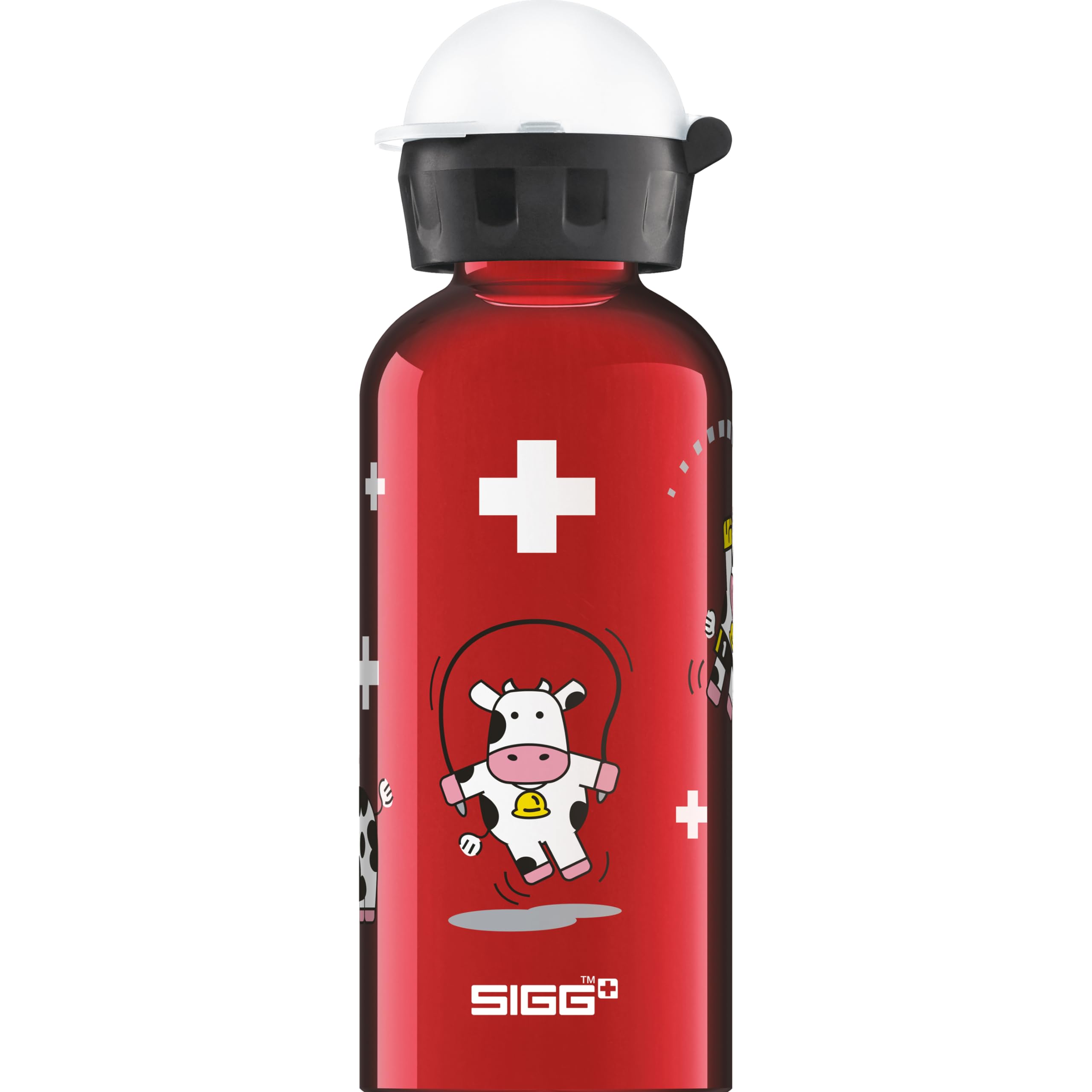 Sigg - Aluminium Water Bottle For Kids - KBT Funny Cows - Leakproof - Lightweight - BPA Free - Climate Partner Certified - School & Sports - Red - 0.4L
