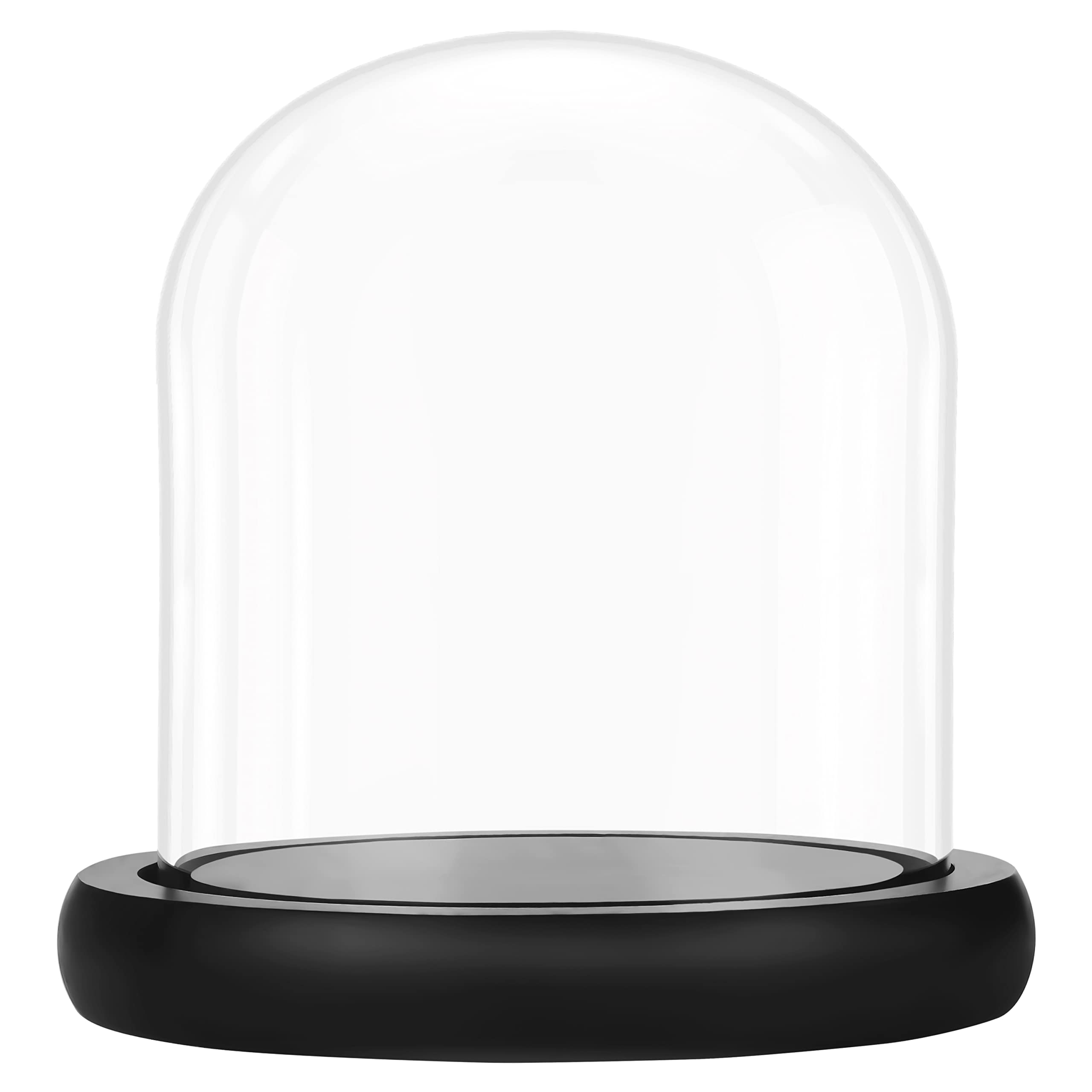 Belle Vous Glass Dome Cloche Bell Jar with Black Wooden Base - 10cm / 3.94 Inches Tall - Clear Decorative Tabletop Display Case with Tray for Fairy Lights, Centrepieces and Antiques