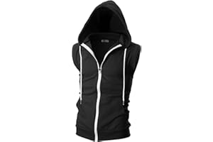 Ohoo Mens Slim Fit Sleeveless Lightweight Zip Up Hooded Sweatshirt Vest Hoodie