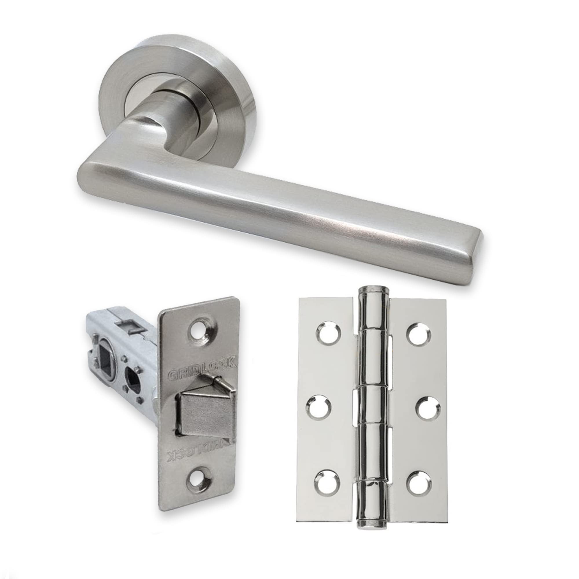 UAP Intelligent Hardware - Matiz Door Handle Pack with Hinges and Latch in Polished Chrome/Satin Nickel
