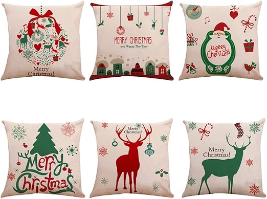 Amazon Com Papasgix Set Of 6 Christmas Theme Throw Pillow Covers