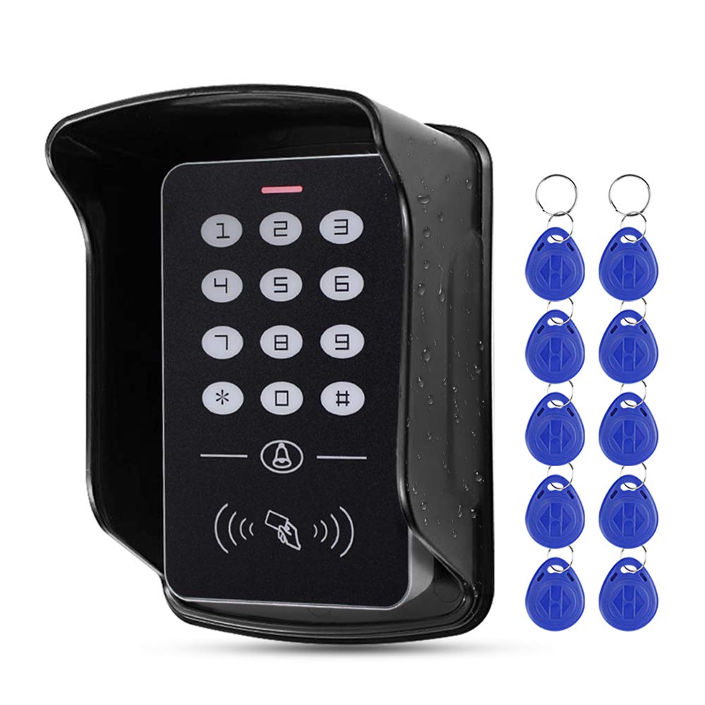 FST 125KHz RFID Access Control Keypad Waterproof Cover Outdoor Access Controller Reader + 10pcs EM4100 Keychains Key fobs for Home