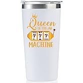Onebttl Gambling Gifts, Casino Gifts, Slot Machine Gifts for Women for Christmas, Birthday, 20 oz Stainless Steel Tumbler Travel Mug with Straw & Lid, White - Queen of the Machine