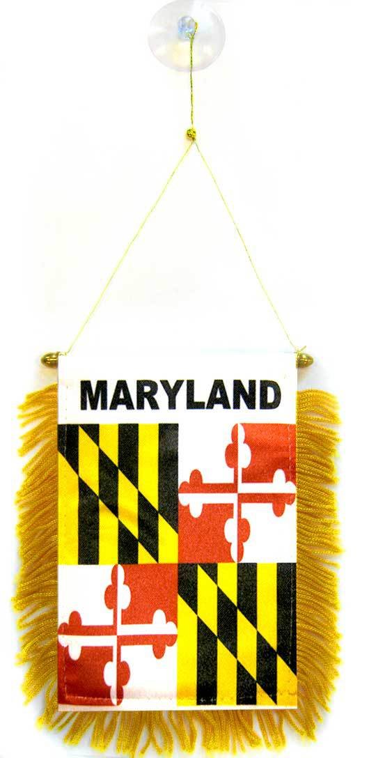 AZ FLAG - Maryland Mini Banner - 6'' x 4'' - 100% Polyester US state of Maryland Small Pennant for Car - Double-sided Flag with Suction Cup Hanger