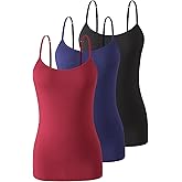 Air Curvey 3 Pack Camisole Tops for Women Built in Bra Adjustable Strap Soft Cotton Undershirt Tanks Seamless Layering Tops