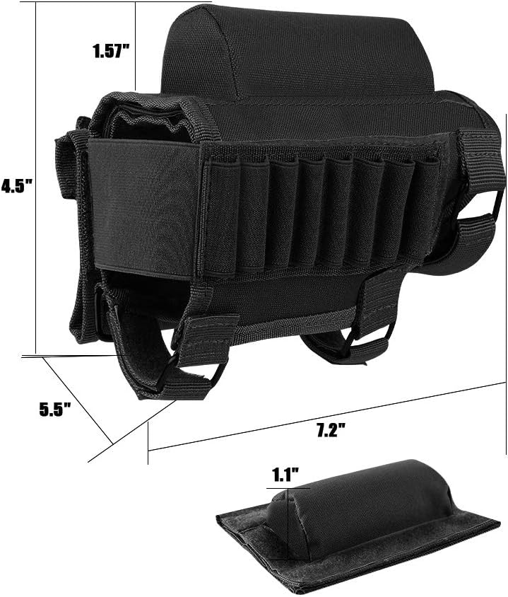 AIRSSON Tactical Rifle Cheek Rest Holder with 2 Molle Pouch for 8 Grid Shells and 2 Different Heights Cheek Leather Pad .22 .223 Cal .308 30-06 .300 .303 & 7.62mm : Sports & Outdoors