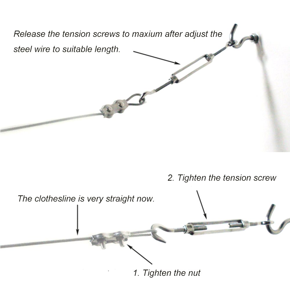 DEWEL Clotheslines 20ft/ 6m Portable Windproof Clothes Rope Line with Stainless Steel Cable Retractable System Heavy Duty Laundry Rope for Outdoor/ Indoor/ Home /Travel/ Drying (20Ft)