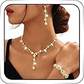 Sixexey Rhinestone Jewelry Set Sparkly Prom Jewelry Necklace Wedding Necklace Jewelry Accessories for Women (Gold)