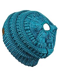 C.C BeanieTail Soft Stretch Cable Knit Messy High