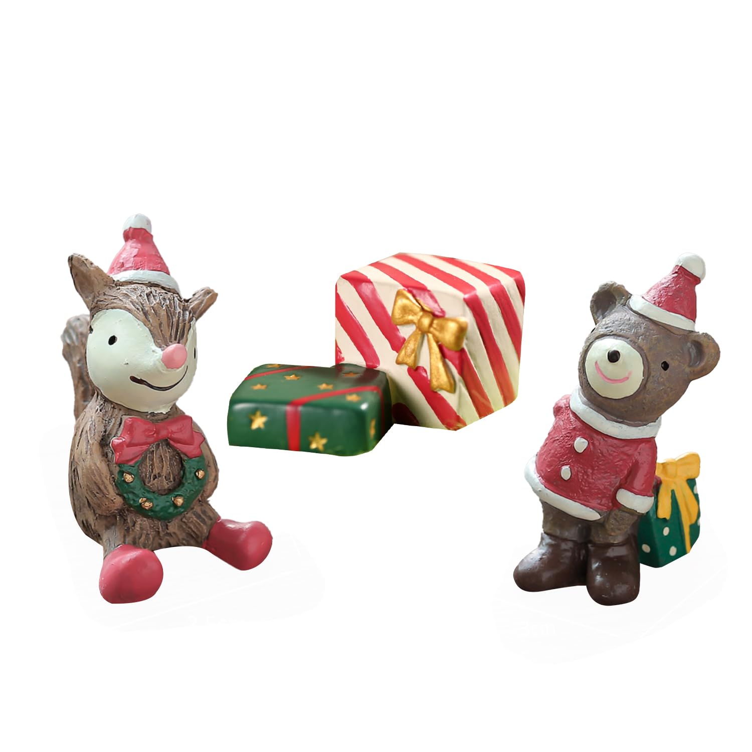 MFUOE 3Pieces Christmas Fish Tank Decorations Resin Box Squirrel Bear Shape Ornament Figurine Home Garden Accessories for Creative Cartoon Party Decor