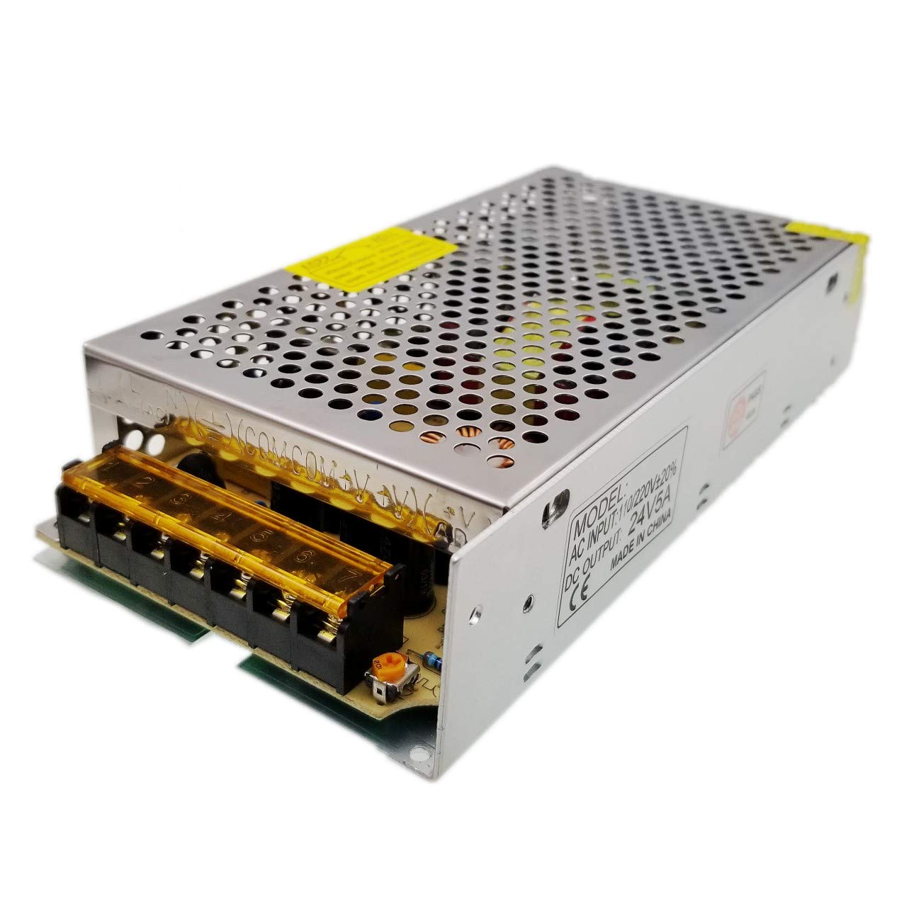 JZK DC 24V 5A 120W LED power supply driver transformer, AC 100V-240V to DC 24V switching power supply adapter converter for LED strip light, 3D printer