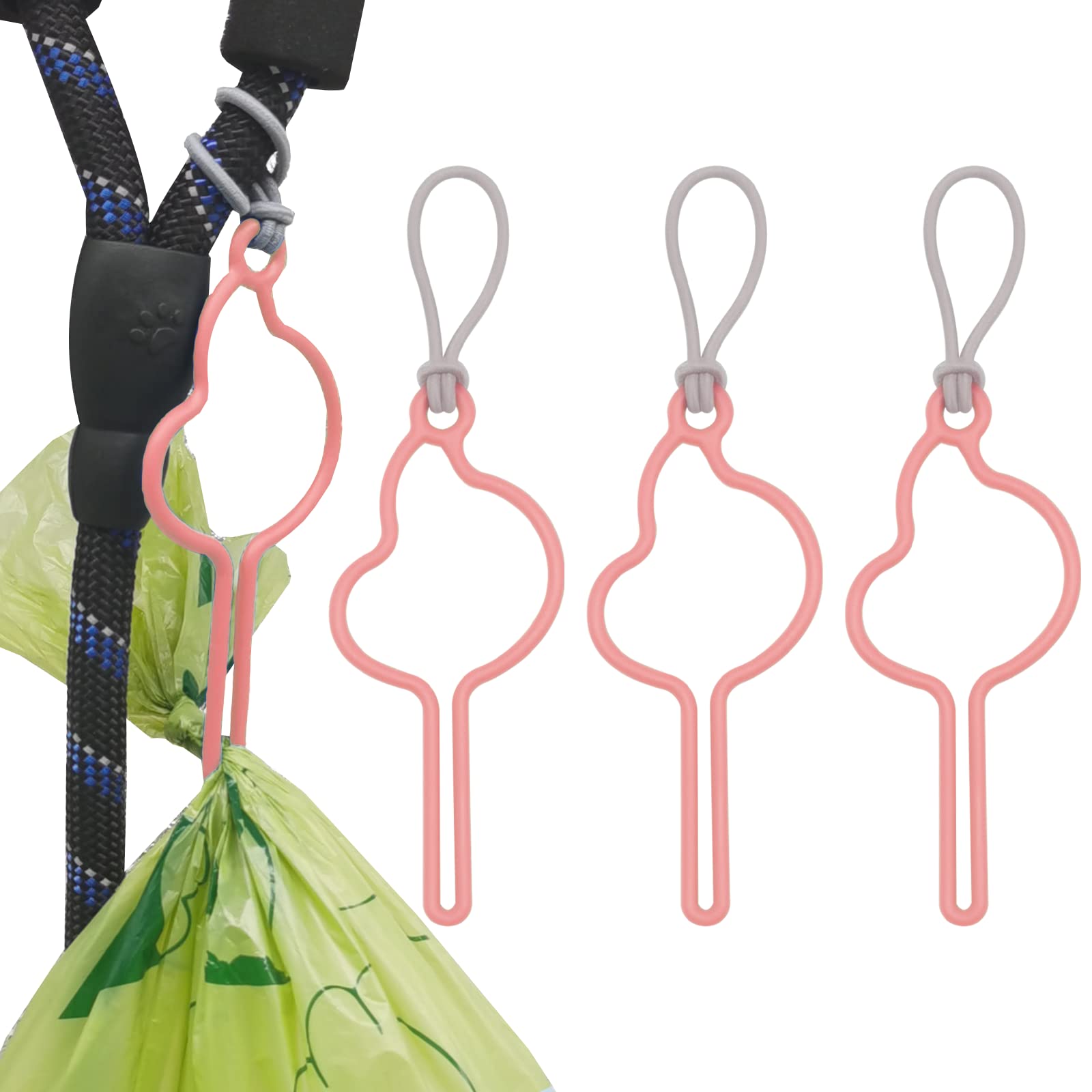SHAOUMAN 4 Pack Hands-Free Dog Poop Bags Holder with Elastic Rope for Used Poo Bags Handy Waste Bags Carrier for All Leash Pet Potty Bags Clip Leash Dispenser Attachment for Dog Walking(4 Count,Pink)