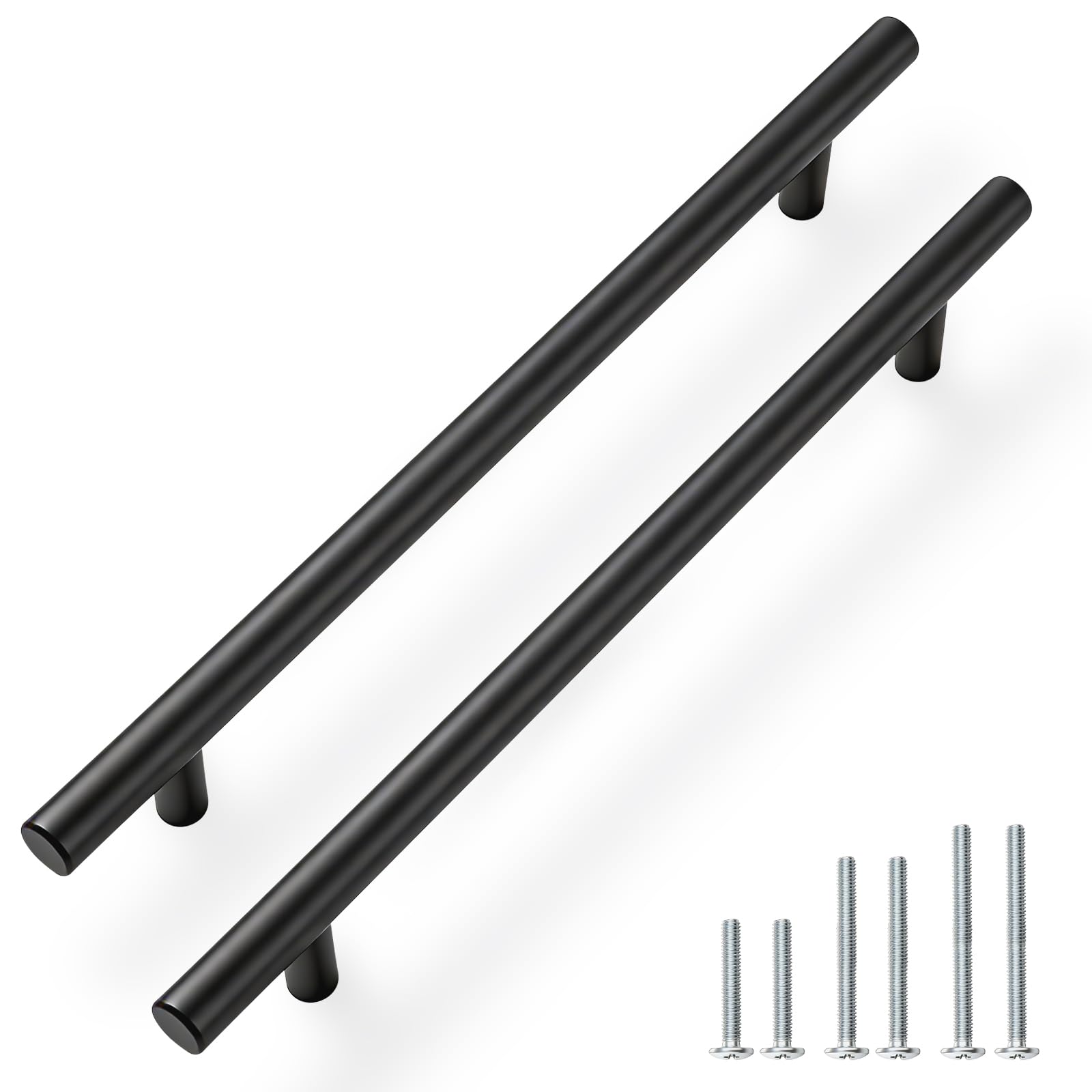 PinLin 10 Pack Kitchen Door Handles 192mm Hole Centre Flat Black Cabinet Handles Stainless Steel Cupboard T Bar Handle (Screws Included)