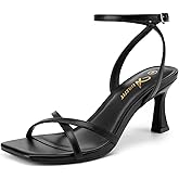 Athlefit Kitten Heels for Women Square Open Toe Strappy Heeled Sandals Ankle Strap Dress High Heels for Prom Party Wedding