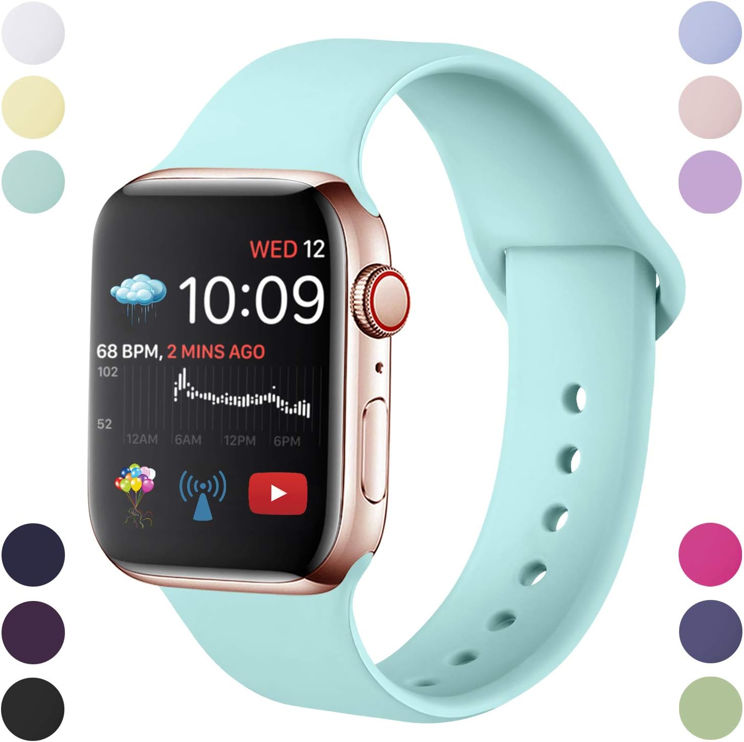 Hamile Strap Compatible With Apple Watch Series 5/4/3/2/1, Soft Silicone Waterproof Replacement Strap for Apple Watch 38 S/M Blue Sea