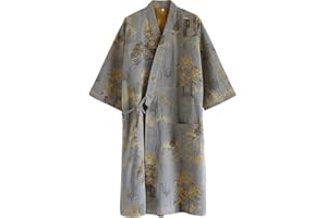 Men's Cotton Kimono Robe Wrap Home Casual Sleepwear Japanese Style Kimono Bathrobe Loose Pyjamas Yukata for Spa