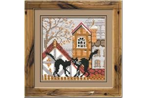 RIOLIS City & Cats Autumn 613, Cat Lovers Cross Stitch Kit 5,12" x 5,12", Cross Stitch Kits for Beginners & Advanced, Crossstitching Kits Adult, Counted Stitching Kits, Cat Embroidery Kit