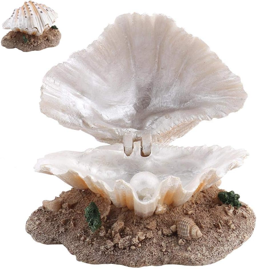 Premium Foldable Resin Aquarium Decor for Fish Tank, Shell Pearl Bubbler Shrimp Hiding Cave
