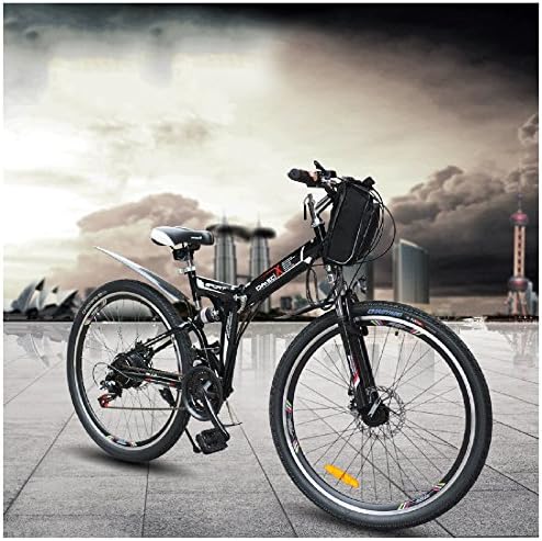 GTYW Electric Folding Bicycle Mountain Bicycle Adult Bike Electric Folding Bicycle Mountain Bicycle Adult Biker Male 350W 48V*26\"Double Suspension Bobon Bahrain Battery Unit Double Brake,Blue-48v350W