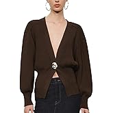 URBAN REVIVO Women Knitted Cardigans Long Sleeve V-Neck Lightweight Sweater One Leaf Button Down Outwear