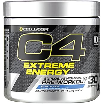 Cellucor C4 Extreme Energy Pre Workout Powder Energy Drink w/ Caffeine, Creatine, Nitric Oxide & Beta Alanine, Icy Blue Razz, 30 Servings