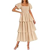 ZESICA Women's Summer Puff Sleeve Midi Dress 2026 Casual Flowy A Line Tiered Wedding Guest Beach Vacation Long Dresses