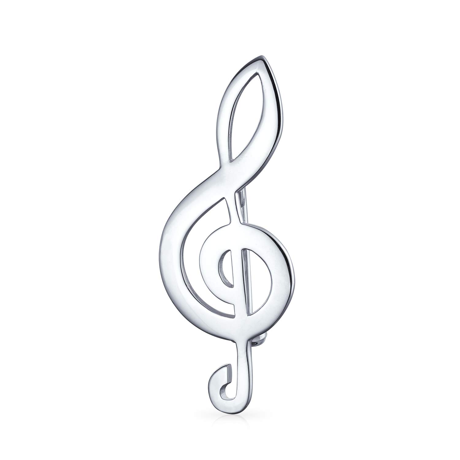 Large Classic Treble G Clef Musical Note Brooch Pin For Musician Women Teen Teacher Student .925 Sterling Silver