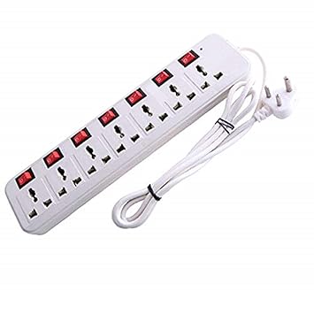 Black Apple 7+7 Socket Extension Board 6 Amp 3 Meter Cable Three Pin Plug Fuse Led Indicator