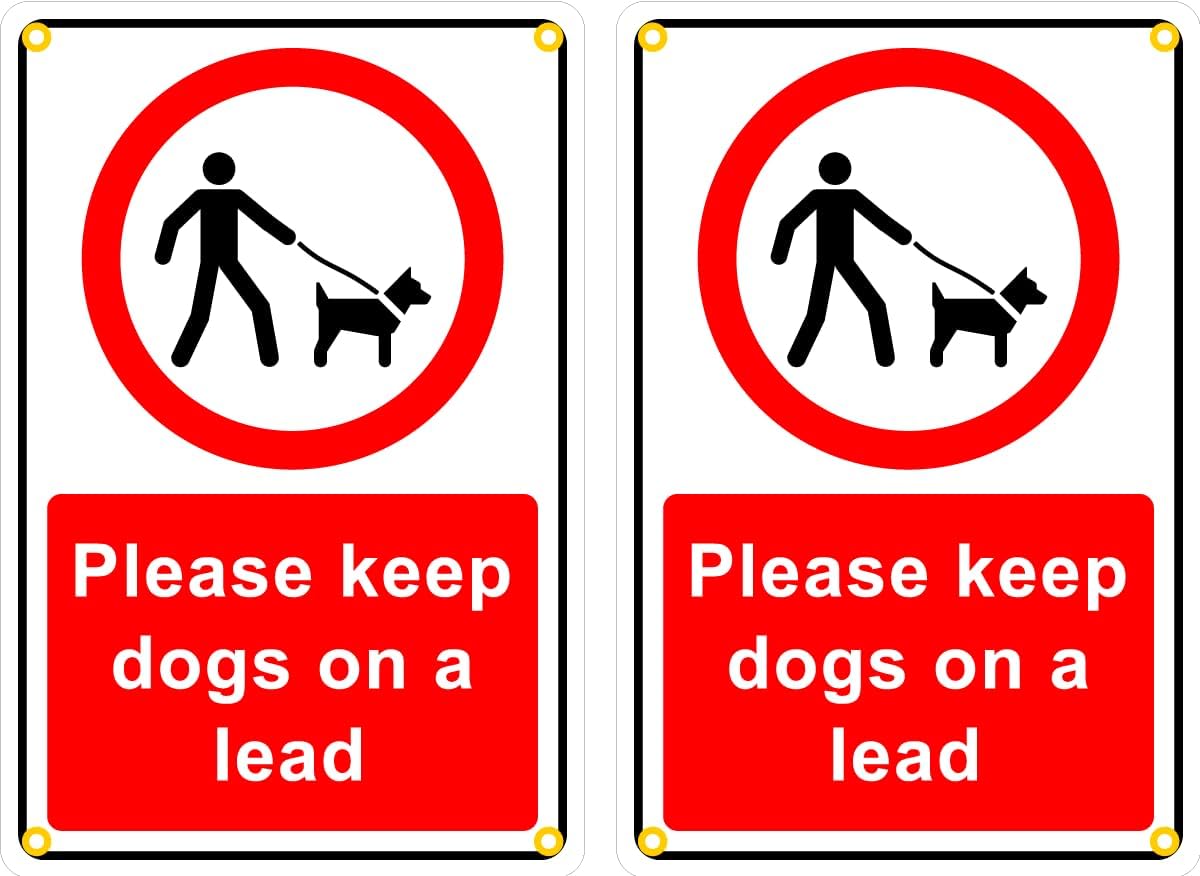 Plastic Keep Dogs on Lead Signs, 200mm x 300mm, Pack of 2, with Eyelets