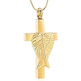Rstnxnnl Cross Cremation Jewelry Urn Necklaces Cross Angel Wings Urn Necklaces for Ashes Memorial Keepsake Pendant for Women Men Gifts With Funnel Kit & Bag
