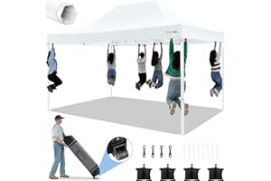HOTEEL 10x15 Pop Up Canopy Tent, 10 x 15 Heavy Duty Ez Up Canopy, Commercial Instant Party Tent with Roller Bag & Sand Bags, Waterproof & UPF 50+, White (Frame Thickened & Windproof)