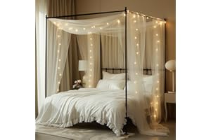 MVOVM Bed Canopy for Girls with Lights 30 * 228in King Canopy Bed Curtains for Queen & Full Bed White Tulle Canopy Bed Scarf,Sheer Bed Drapes,Twin King Canopy Bed Home Decor