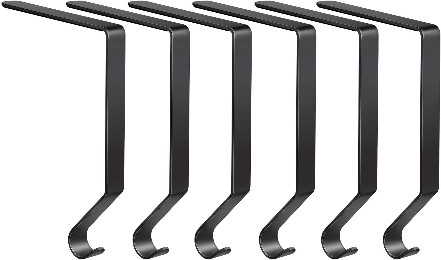 Ornament Hooks - Christmas Stocking Holder Metal Stocking Hangers Christmas Ornament Hooks for Mantle Staircase Christmas Stockings (Black, 6)