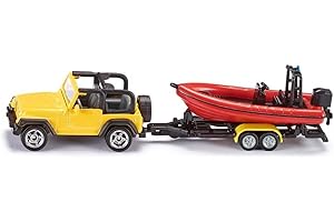 Siku - Jeep with Boat - Yellow - Sturdy Transporter Vehicle - Metal and Plastic PVC Free - Endless Playing Fun - Small-Scale 